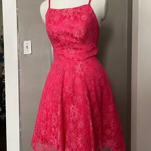 Pink Lace Fit-and-Flare Dress